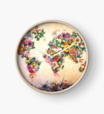 world map floral 4 Clock