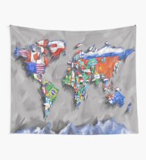 Weltkartenflaggen 3 Wandbehang