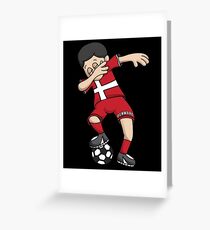 Denmark Football Dabbing Soccer Boy With National Flag Jersey Futbol Fan Shirt Greeting Card