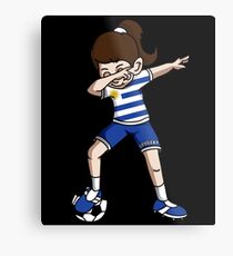 Uruguay Dabbing Soccer Girl With Soccer Ball And National Team Flag Football Fan Design Metal Print