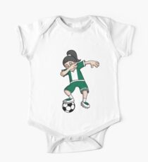 Nigeria Football Dabbing Soccer Girl With Soccer Ball And National Flag Jersey Futbol Fan Design One Piece - Short Sleeve