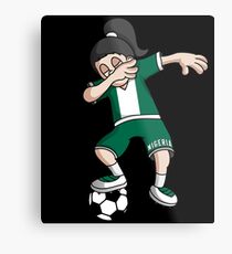 Nigeria Football Dabbing Soccer Girl With Soccer Ball And National Flag Jersey Futbol Fan Design Metal Print
