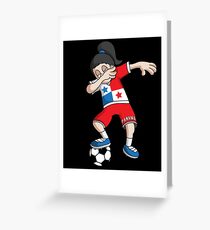 Panama Football Dabbing Soccer Girl With Soccer Ball And National Flag Jersey Futbol Fan Design Greeting Card