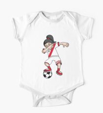 Peru Football Dabbing Soccer Girl With Soccer Ball And National Flag Jersey Futbol Fan Design One Piece - Short Sleeve