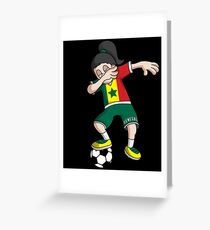 Senegal Football Dabbing Soccer Girl With Soccer Ball And National Flag Jersey Futbol Fan Design Greeting Card