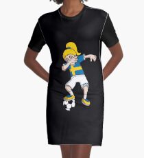 Sweden Football Dabbing Soccer Girl With Soccer Ball And National Flag Jersey Futbol Fan Design Graphic T-Shirt Dress