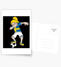 Sweden Football Dabbing Soccer Girl With Soccer Ball And National Flag Jersey Futbol Fan Design Postcards