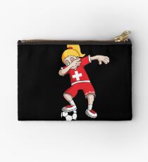 Switzerland Football Dabbing Soccer Girl With Soccer Ball And National Flag Jersey Futbol Fan Design Studio Pouch