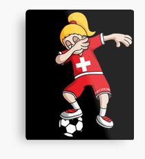 Switzerland Football Dabbing Soccer Girl With Soccer Ball And National Flag Jersey Futbol Fan Design Metal Print