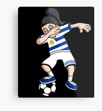 Uruguay Football Dabbing Soccer Girl With Soccer Ball And National Flag Jersey Futbol Fan Design Metal Print