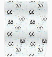 Penguin Family In Winter Snow Poster