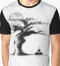 A monk meditating under an old tree in the moonlight Japanese Zen Sumi-e painting art print Graphic T-Shirt