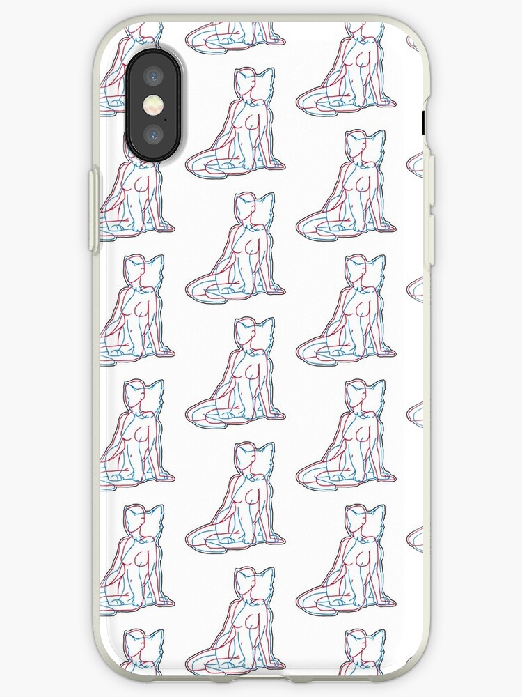 Cat Girl Tumblr Cute Drawing Retro Blue Red Aesthetic Iphone Case