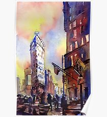 Watercolor painting of the historic Flatiron Building in New York City- New York (USA) Poster