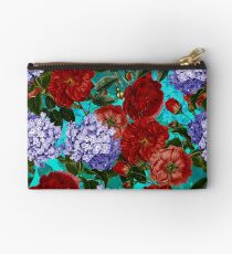 Red Roses and Blue Hydrangea Vintage Pattern Studio Pouch