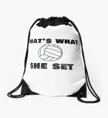 Trending Volleyball "That's What She Set" Funny Drawstring Bag