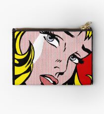 Pop art girl face, Roy Lichtenstein Zipper Pouch