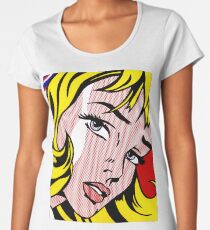 Pop-Art-Mädchen Gesicht, Roy Lichtenstein Premium Rundhals-Shirt