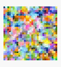 geometric square pixel pattern abstract in blue pink yellow orange Photographic Print