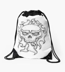 Human Skull with Fire Drawstring Bag
