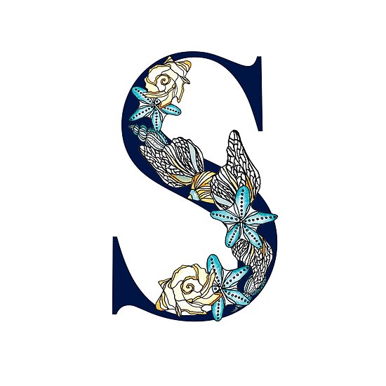 Póster «Letra S - Alfabeto mayúscula azul marino, vida marina, conchas