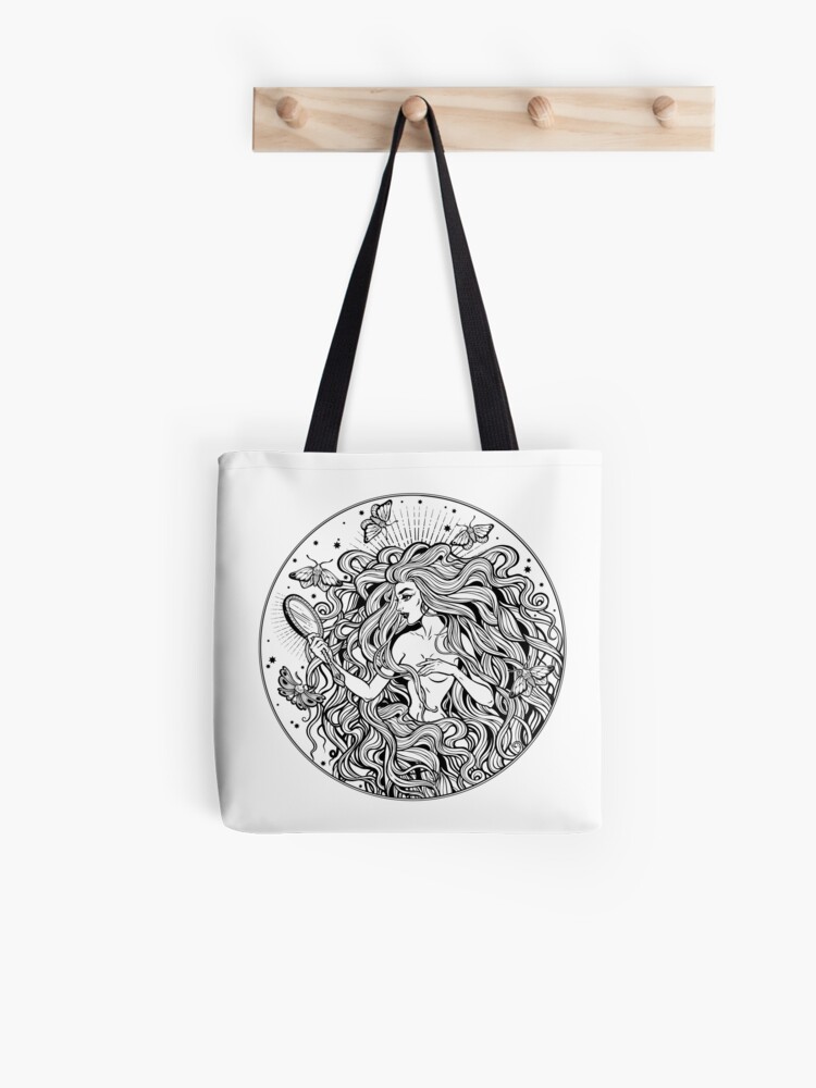 Beautiful Girl With Fairytale Magic Mirror And Long Hair Tote