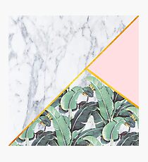 Marble/Banana Leaves/Pink Photographic Print