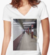 Metro station, #MetroStation, Manhattan, #Manhattan, New York, #NewYork, NYC, #NYC, New York City, #NewYorkCity Women's Fitted V-Neck T-Shirt