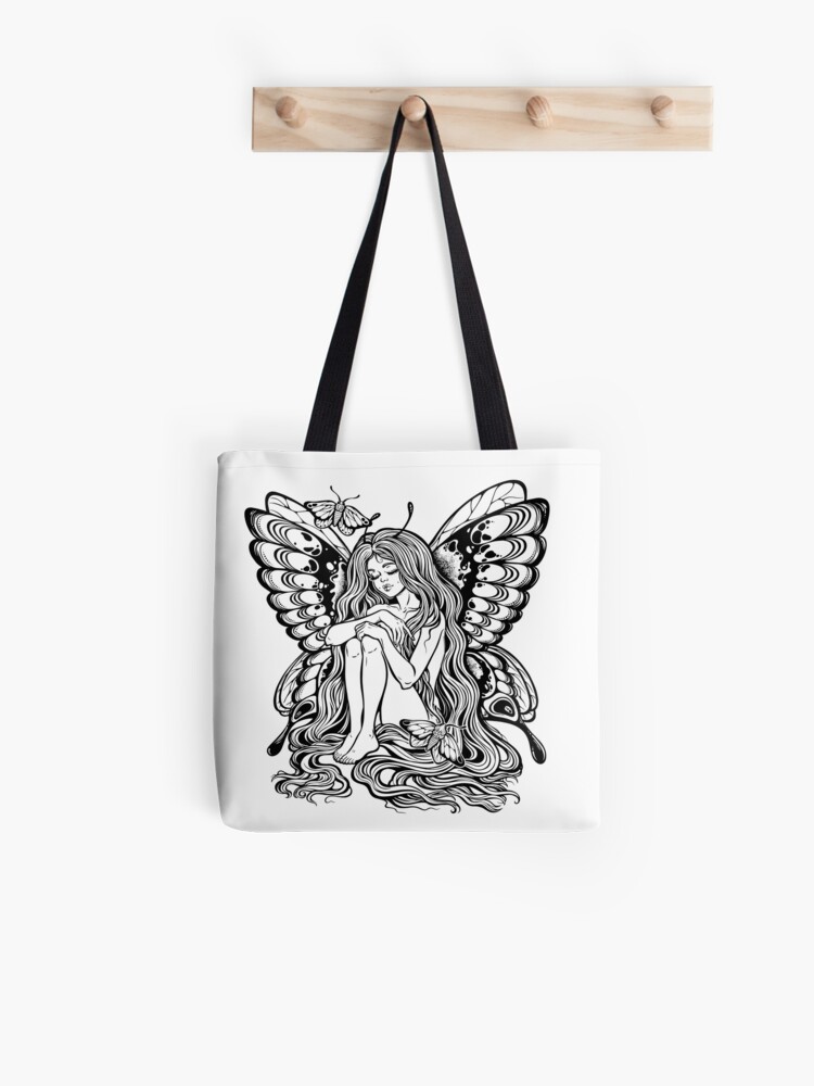 Very Little Young Girls - Young girl butterfly with long wavy hair falling to the ground. Nude modest  moth. Princess of the forest. | Tote Bag