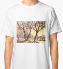 Barn fine art watercolor painting, sunset watercolor landscape artwork, watercolor giclee sunset landscape Classic T-Shirt