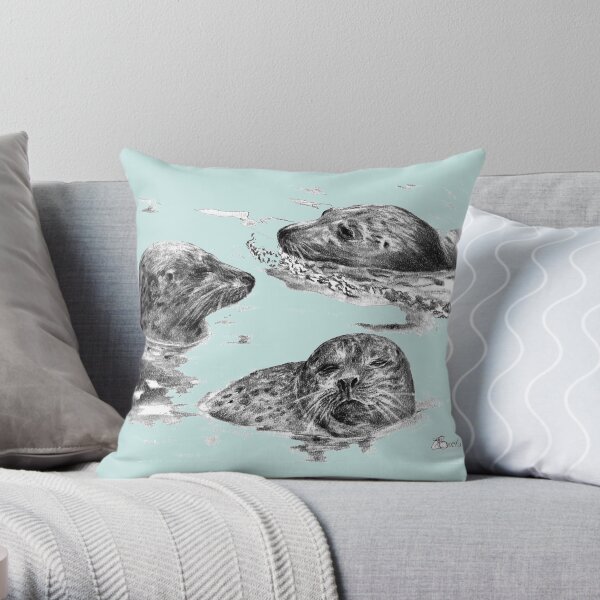 Harbor seals at Ile-aux-hares Throw Pillow