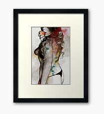 Koi No Yokan (erotic drawing, sexy tattoo girl in thong biting an apple) Framed Print