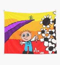 sunset on the horizon boy flowers tree Wall Tapestry