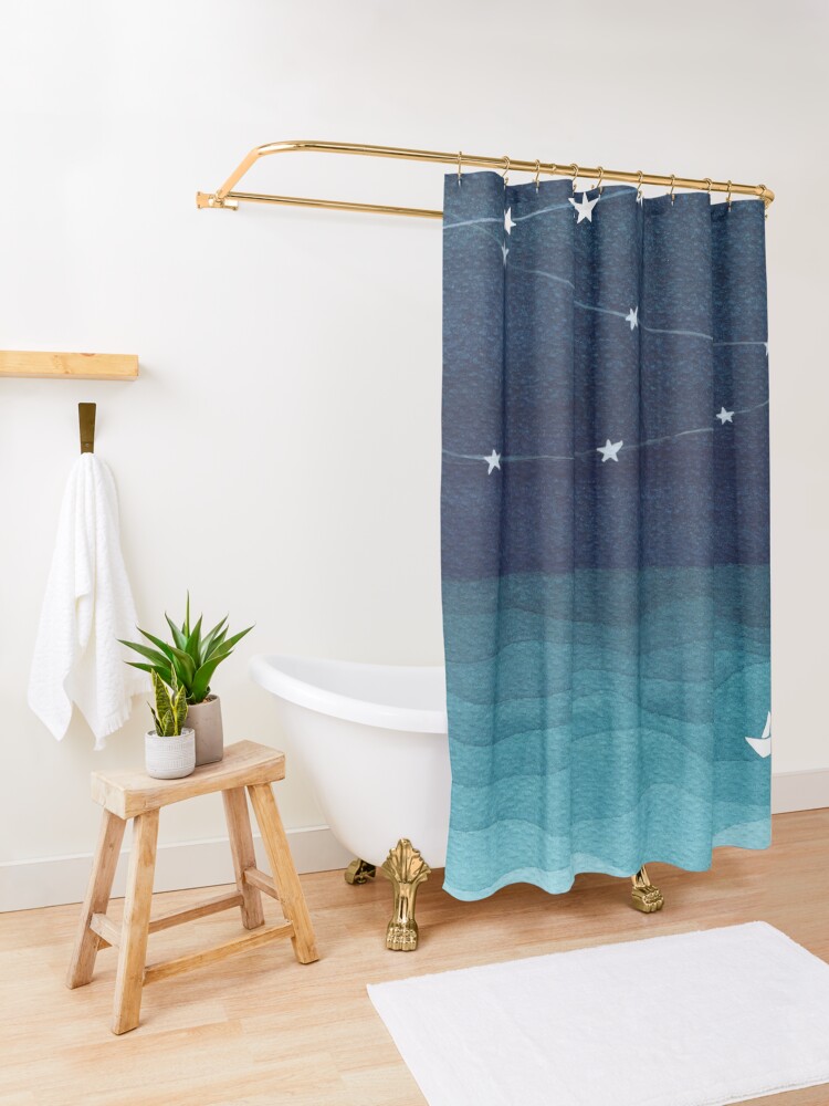 Alternate view of Garland of stars, teal ocean Shower Curtain