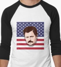 Ron Swanson American Flag (USA) Men's Baseball ¾ T-Shirt