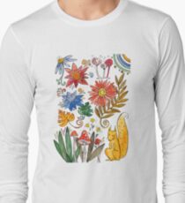 watercolor collection of plants and flowers, squirrel under the mushroom Long Sleeve T-Shirt