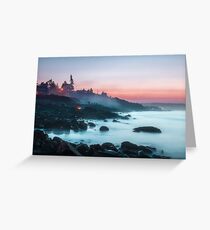 Coastline with sunset sky relaxing peaceful landscape and foggy water Greeting Card