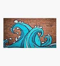 Graffiti blue wave cyan on brick wall cartoon style Photographic Print