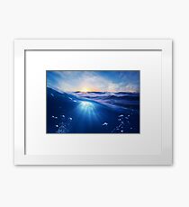 Underwater ocean wave with bright sun on surface of waves peaceful landscape Framed Print