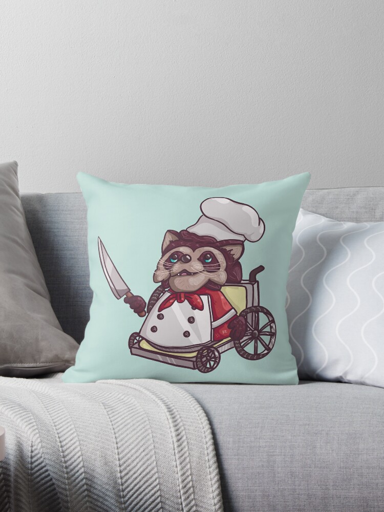 Overcooked Wheelchair Raccoon Chef Throw Pillow By Nintendart