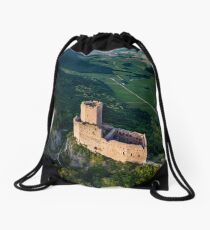 Old medieval fortress Ortenbourg aerial view from drone Drawstring Bag