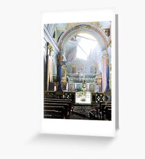 Private Paul Oglesby, 30th Infantry, standing in reverence before an altar in a damaged Catholic Church (Santa Maria degli Angeli). Acerno, Italy, September 1943. Greeting Card