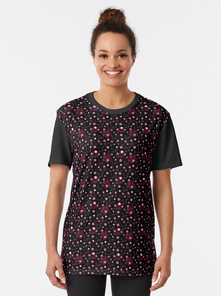 Alternate view of Cherry Blossom Season in Black and Rose Graphic T-Shirt