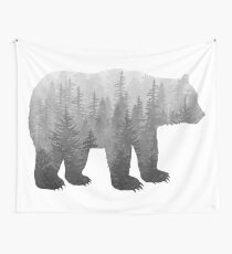 Tela decorativa Misty Forest Bear - Blanco y negro