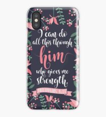 Pink Floral Flower Print Framed Background Philippians 4:13 Bible Verse iPhone Case