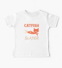 Catfish Slayer Fishing Cat Head Fish Body Fisherman Baby Tee