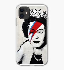 Banksy UK England Queen Elisabeth with David Bowie rockband face makeup iPhone Case