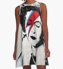 Banksy UK England Queen Elisabeth with David Bowie rockband face makeup A-Line Dress