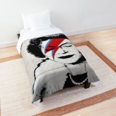 Banksy UK England Queen Elisabeth with David Bowie rockband face makeup Comforter
