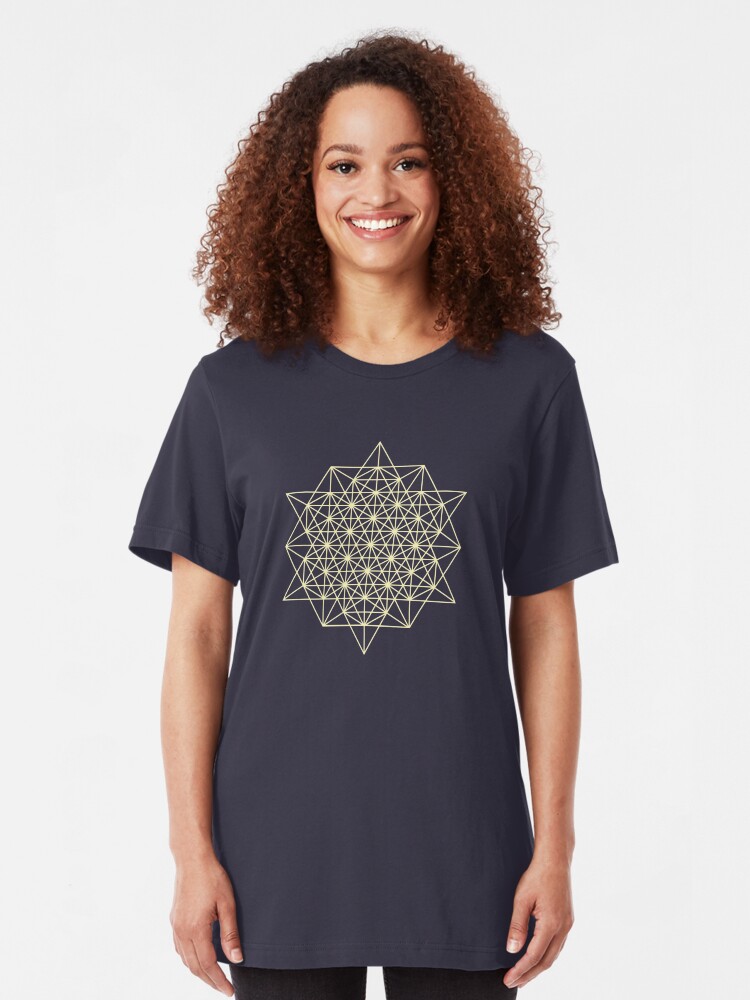Alternate view of 64 Tetrahedrons 2D Sacred Geometry Slim Fit T-Shirt